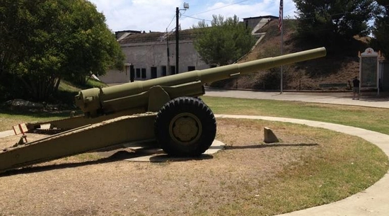 Image of a cannon outside of the Fort MacArthur Museum
