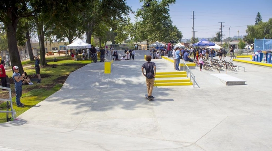 View of people skating in the Harbor City Skate Park.