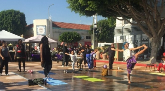 View of  people in Leimert Park Village.
